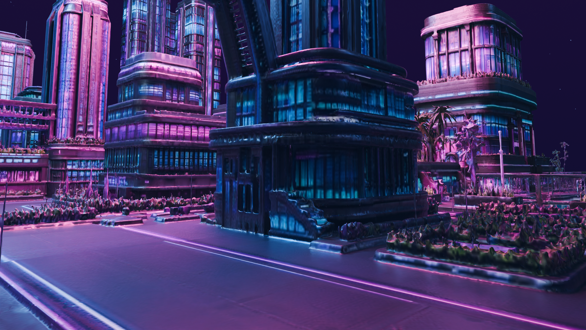 Cyberpunk City local exterior rendered view 2